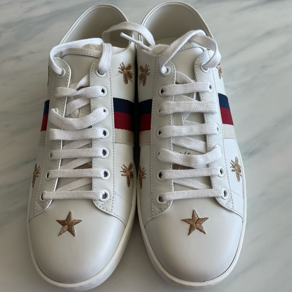 👟⭐️New Gucci Ace White Sneakers with Stars ⭐️ and Bees 🐝. Size 40 IT. - Picture 3 of 16